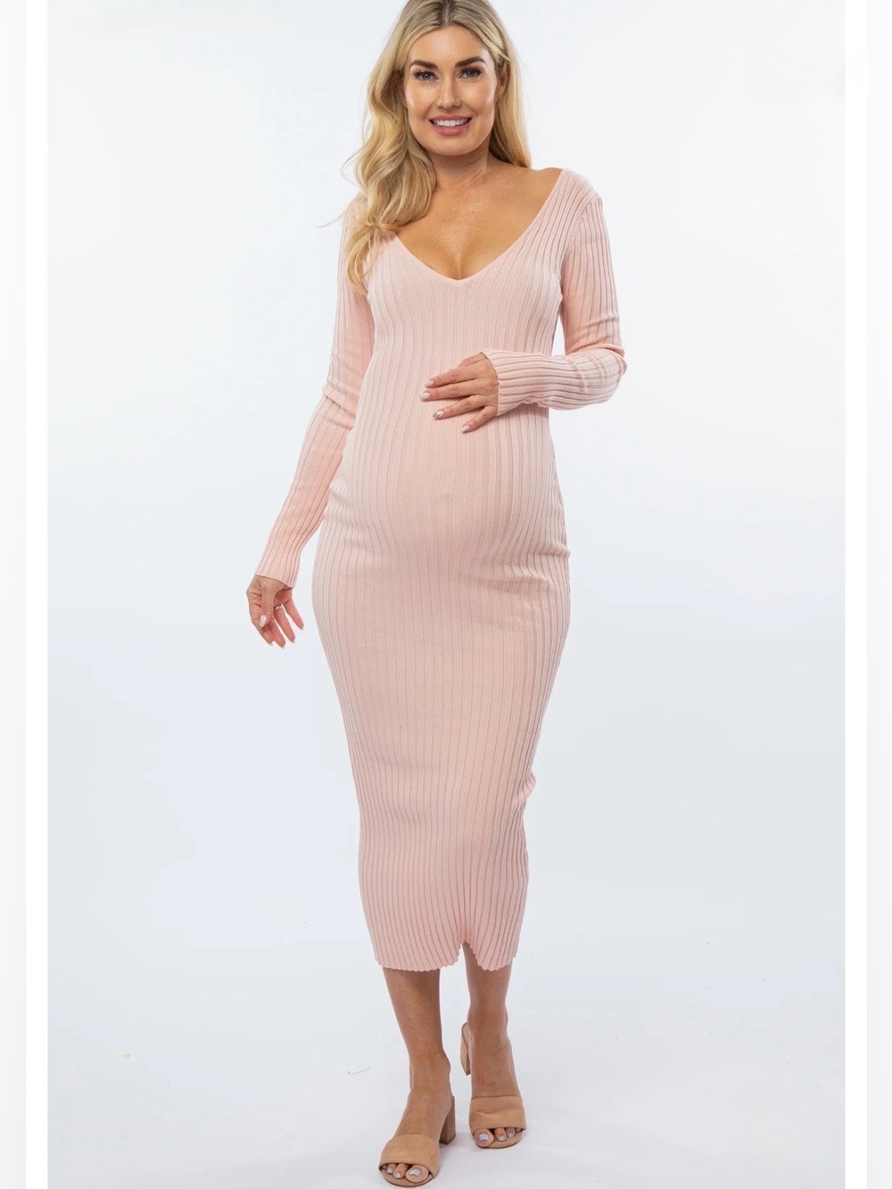 Old Navy Ribbed Long Sleeve Maternity Midi Dress